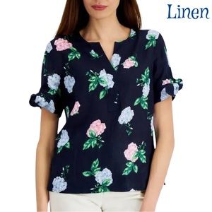 Charter Club Luxury Linen Floral Top Size Medium